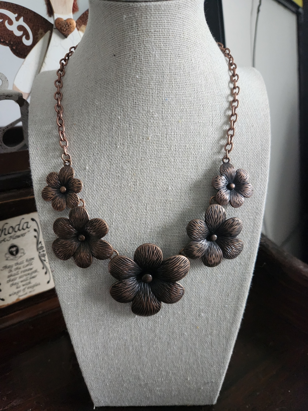 Copper Tone Floral Statement Necklace - Women Jewelry